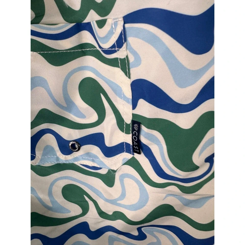 Coast Clothing Co Mens Swirl Print Quick Dry Swim Trunks Green‎ Blue Size M NEW
